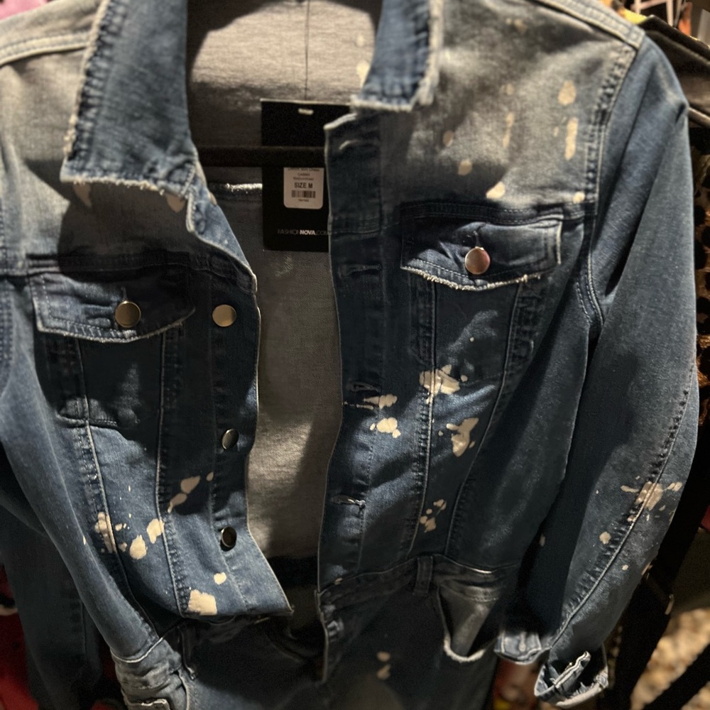 Medium Jean dress with paint on it 
Fashion nova